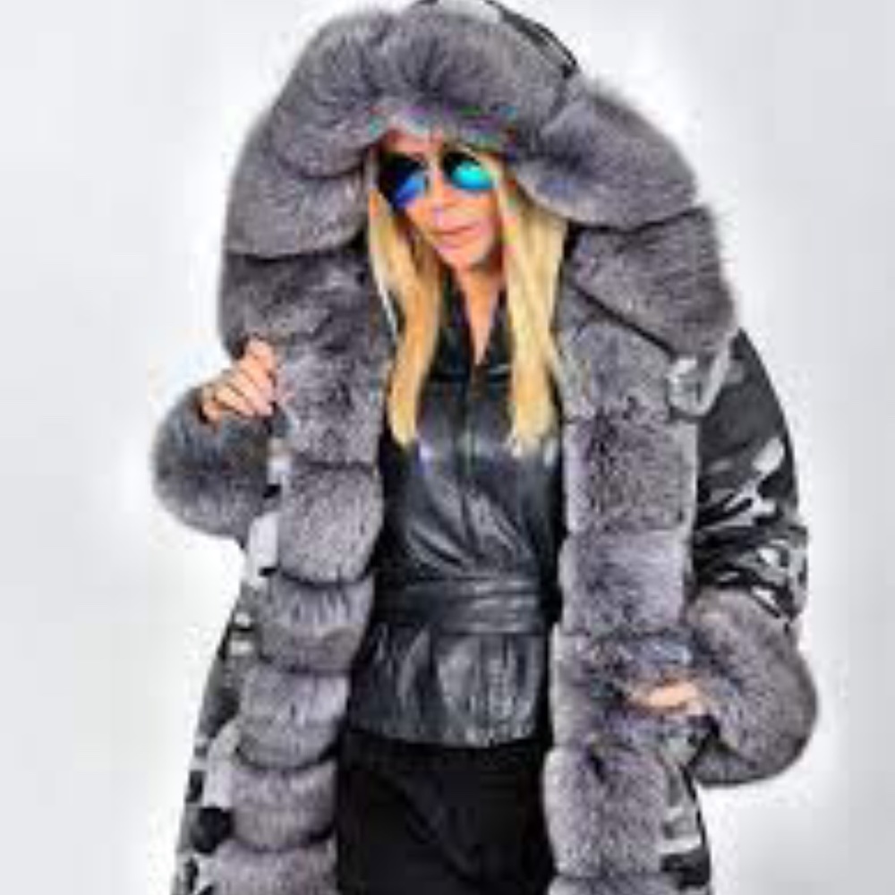 HP💝Gray Camouflage Faux Fur Trim Ski Parka sz sm